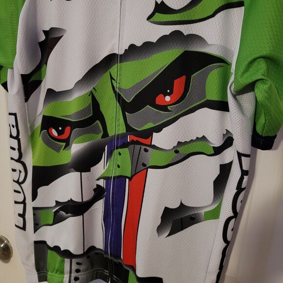 AOGDA Full Zip XL Mens Cycling Jersey Short Sleeve Racing Green Monster Eyes - Picture 2 of 6